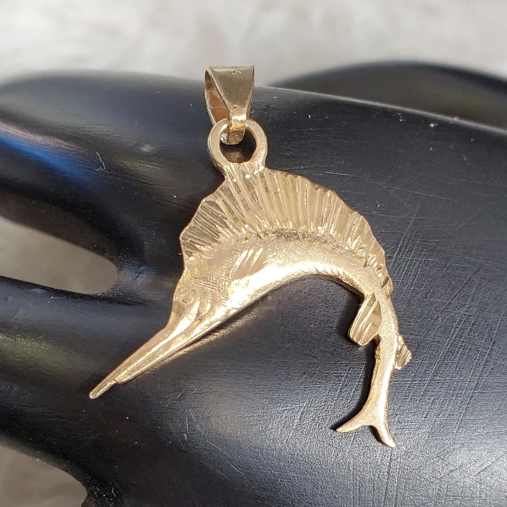 Nautical 14K Gold Fish Sail Fish Fisherman Fishing Pendant